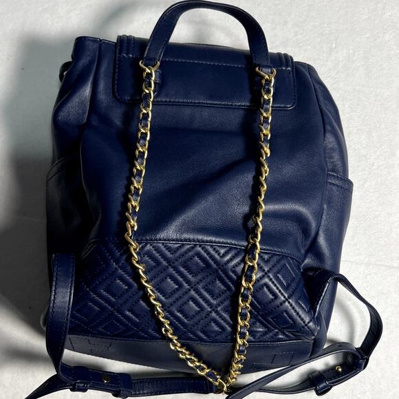 TORY BURCH Fleming Navy Blue Leather Quilted Backpack - Picture 9 of 10